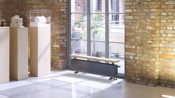 Zehnder_RAD_Radiavector Bench_model ZBRV323-1300 V014, RAL 7024  Radiavector Bench Decorative radiator Side view