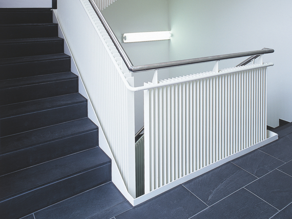 staircase, corridor, banister, stair railing, Gränichen, Stair railing, bevelled, single layer, angled, bevelled, single layer, angled, bevelled, single layer, angled