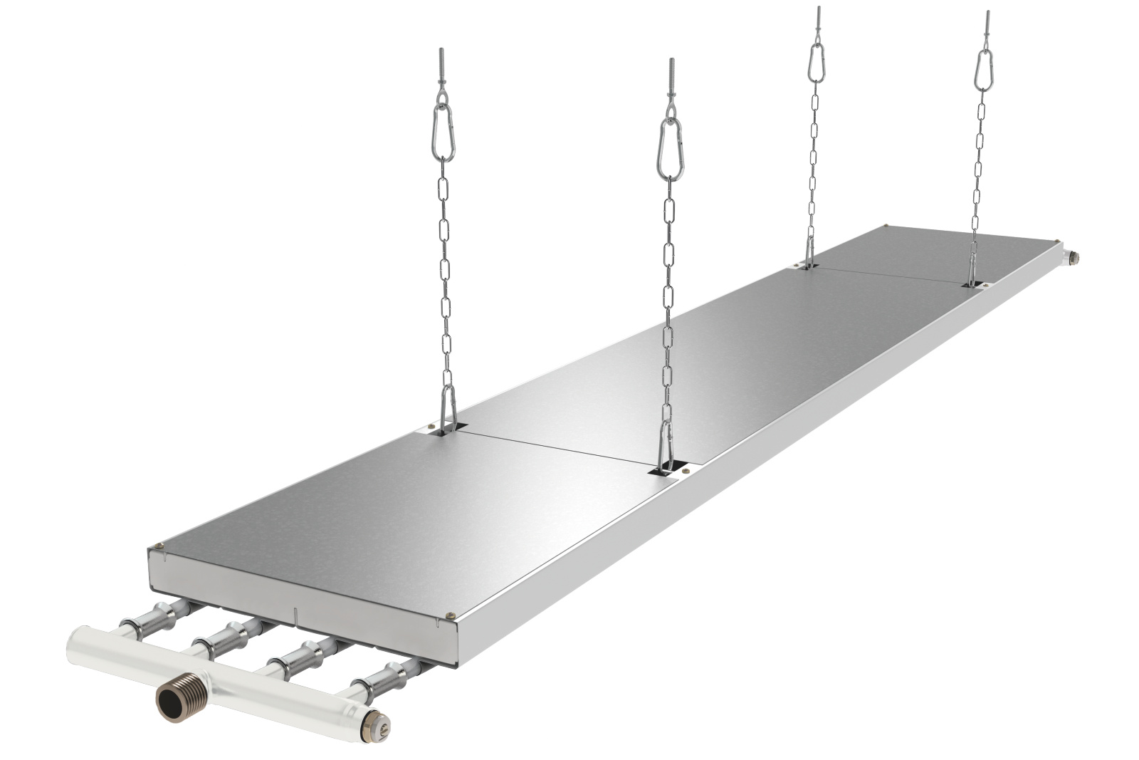 Zehnder_RHC_ZIP_Staubschutzblech_Pressverbindung_Gliederkette_weiss Rendering Zehnder ZIP Heating and cooling ceiling system 3D view