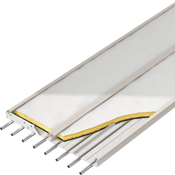 Zehnder, Anlage GRM, Global, RHC, Ceiling Panels, CP, DSP, ZFP, rendering, assembly, 600/8, smooth, support rail, swing, top view