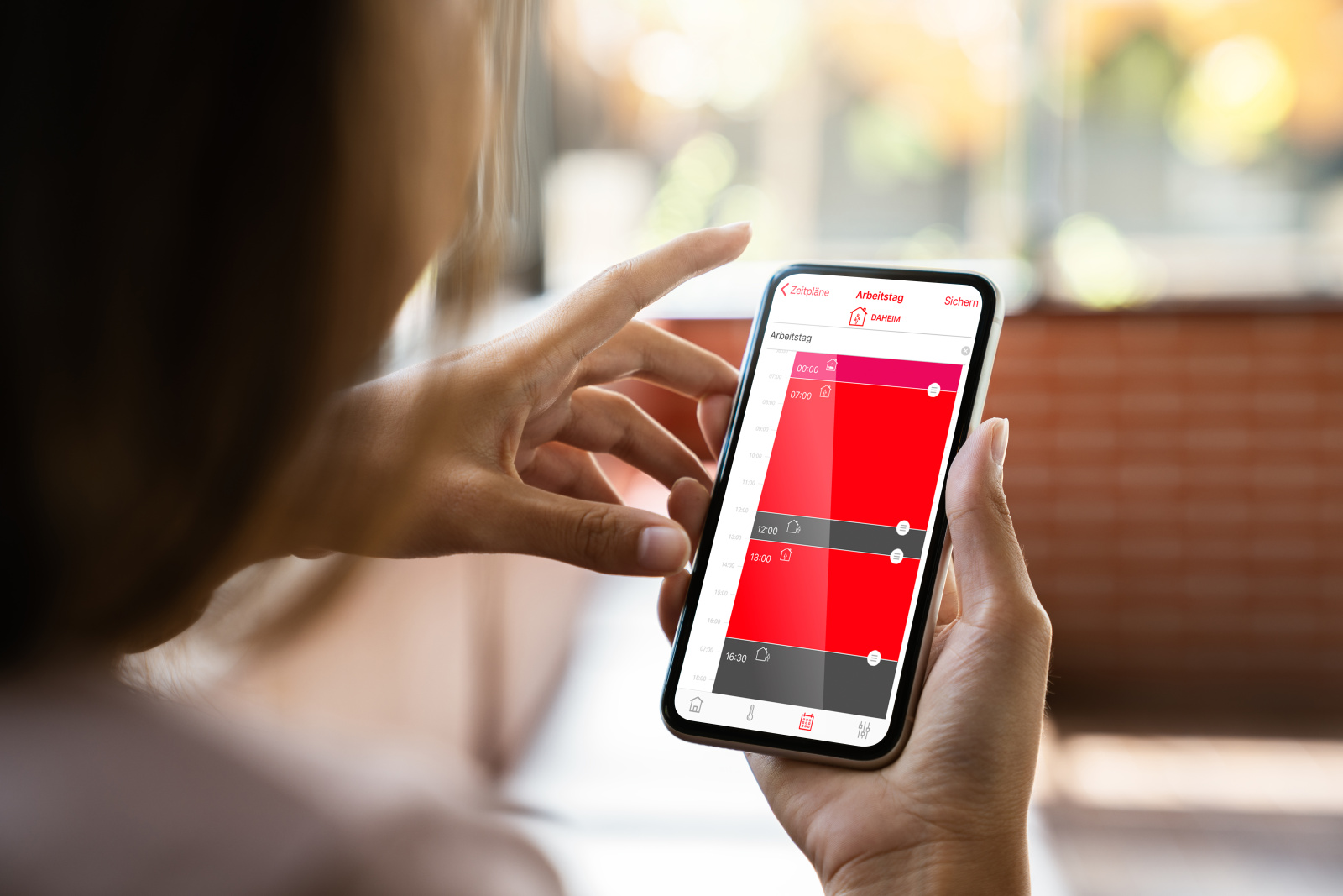 mock up, phone, in hand, connect App, people, woman,