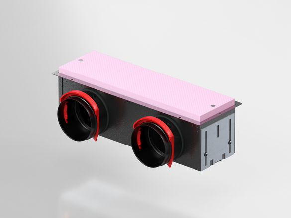 ComfoCase CLD Grille housing 2x DN90, RapidLock Connector, wide, H=115 mm, lateral, black, galvanized steel, brackets, distance plate