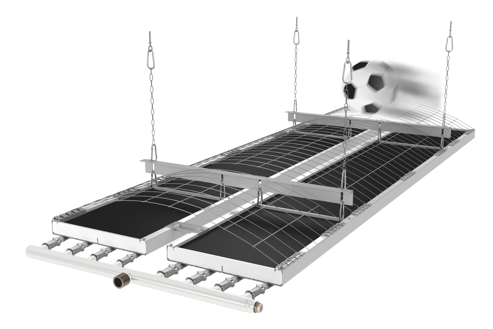 Zehnder_RHC_ZIP_2Platten_Ballabweisgitter_Pressverbindung_Gliederkette_weiss Rendering Zehnder ZIP Heating and cooling ceiling system Rear view