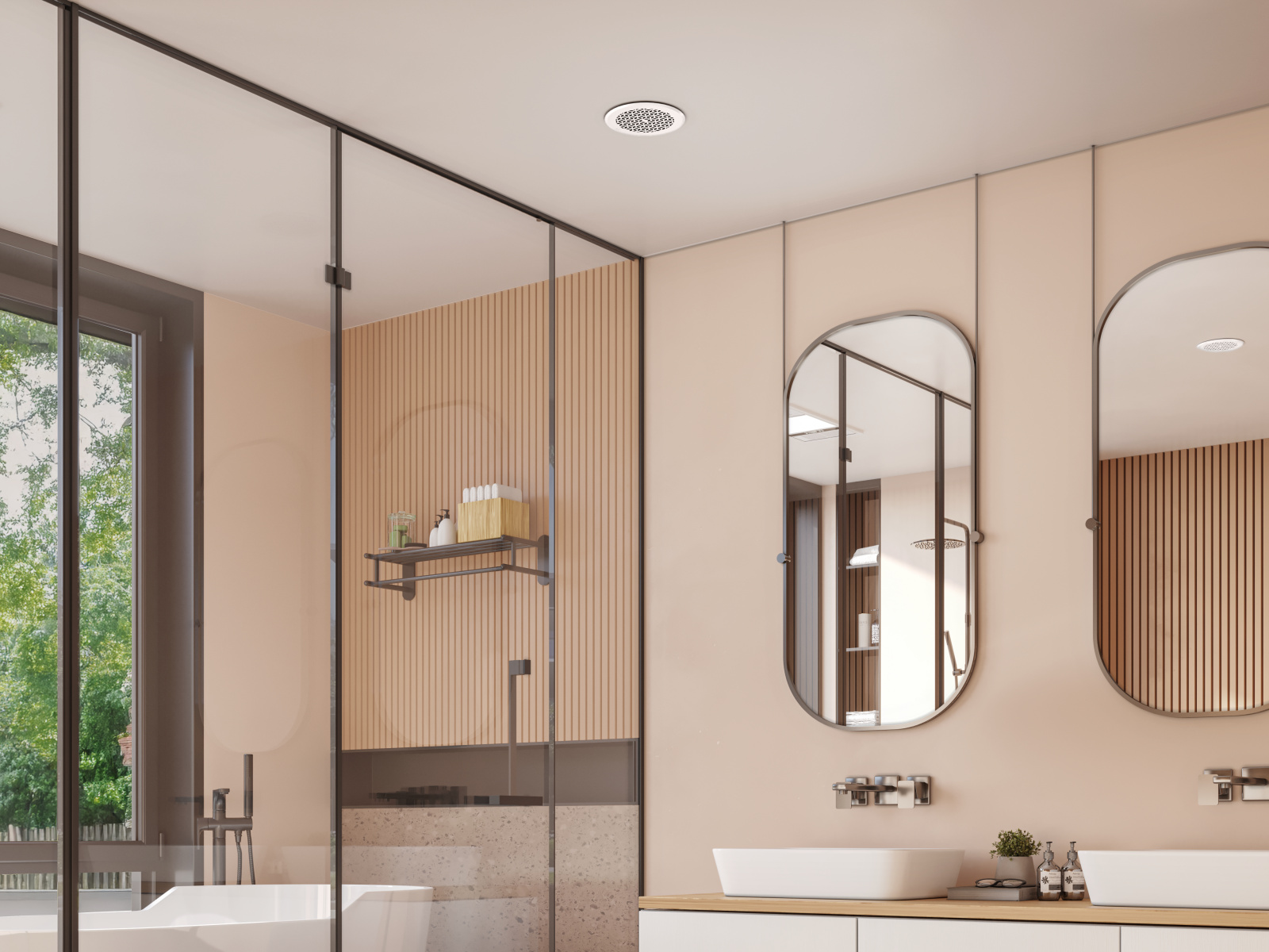 Rendering ComfoGrid CLRF/TVA Comfortable indoor ventilation Angled view