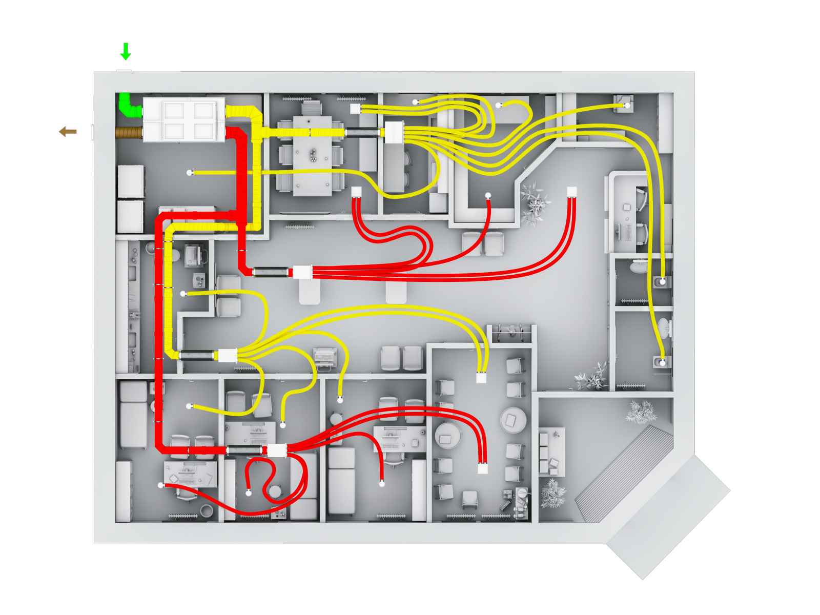 Rendering Zehnder Flatpower Comfortable indoor ventilation Top view