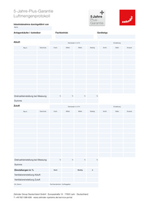 Luftmengen-Protokoll Zehnder Komfortlüftung