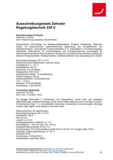 Ausschreibungstexte Zehnder Regelungstechnik für Deckenstrahlplatten